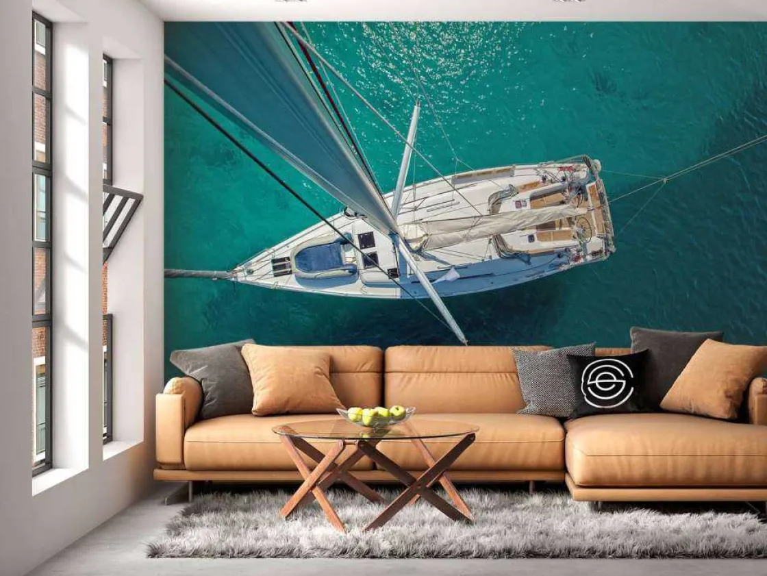bovenaanzicht_van_een_zei_2.webp Hot Bovenaanzicht van een zeilboot fotobehang Tienerkamer | Transport