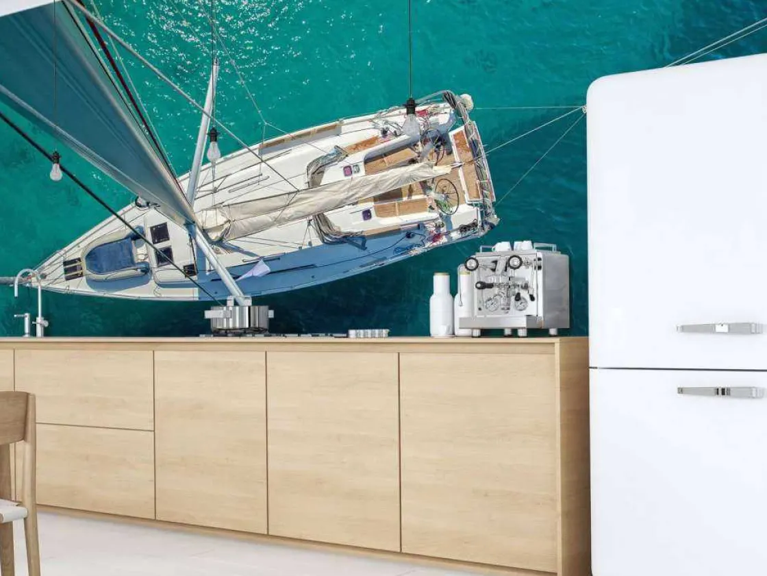 bovenaanzicht_van_een_zei_7.webp Hot Bovenaanzicht van een zeilboot fotobehang Tienerkamer | Transport