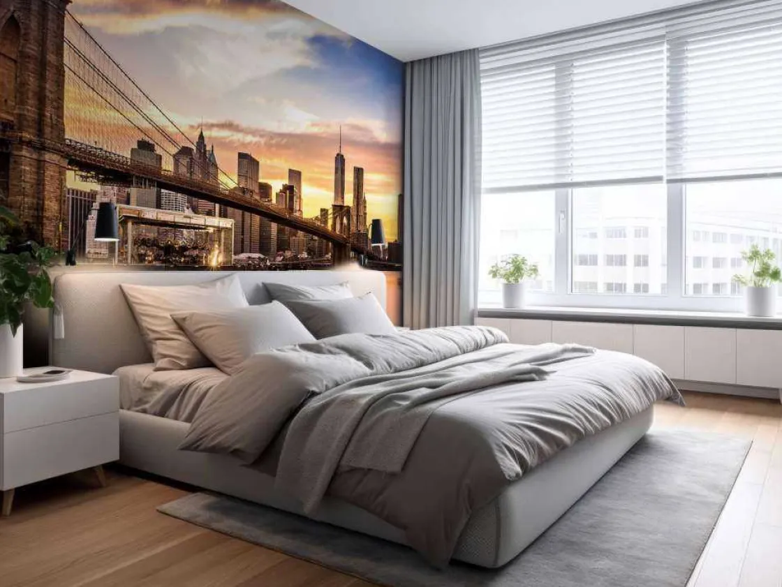 brooklyn_bridge_bij_zonso_1.webp Outlet Brooklyn Bridge bij zonsondergang fotobehang Architectuur