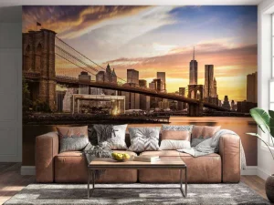 Outlet Brooklyn Bridge bij zonsondergang fotobehang Architectuur