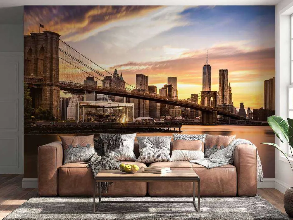 brooklyn_bridge_bij_zonso_10.webp Outlet Brooklyn Bridge bij zonsondergang fotobehang Architectuur