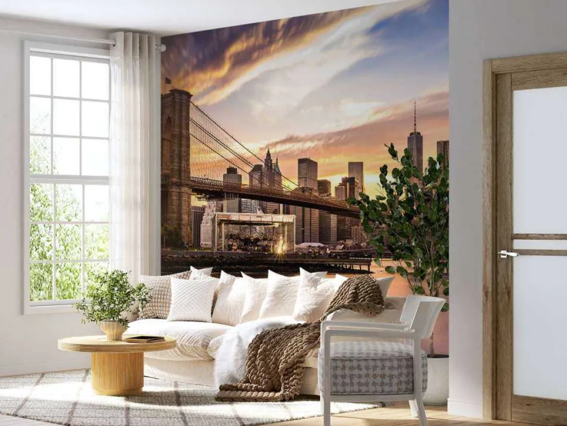 brooklyn_bridge_bij_zonso_2.webp Outlet Brooklyn Bridge bij zonsondergang fotobehang Architectuur