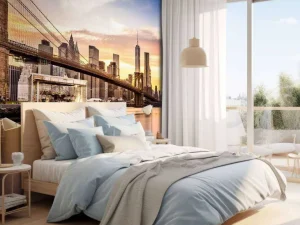 Outlet Brooklyn Bridge bij zonsondergang fotobehang Architectuur