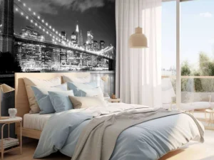 Sale Brooklyn Bridge in zwart-wit fotobehang Architectuur