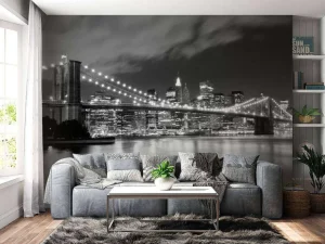 Sale Brooklyn Bridge in zwart-wit fotobehang Architectuur