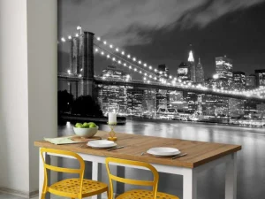 Sale Brooklyn Bridge in zwart-wit fotobehang Architectuur