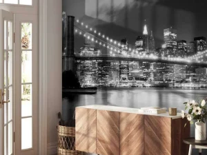 Best Brooklyn Bridge in zwart-wit fotobehang Architectuur