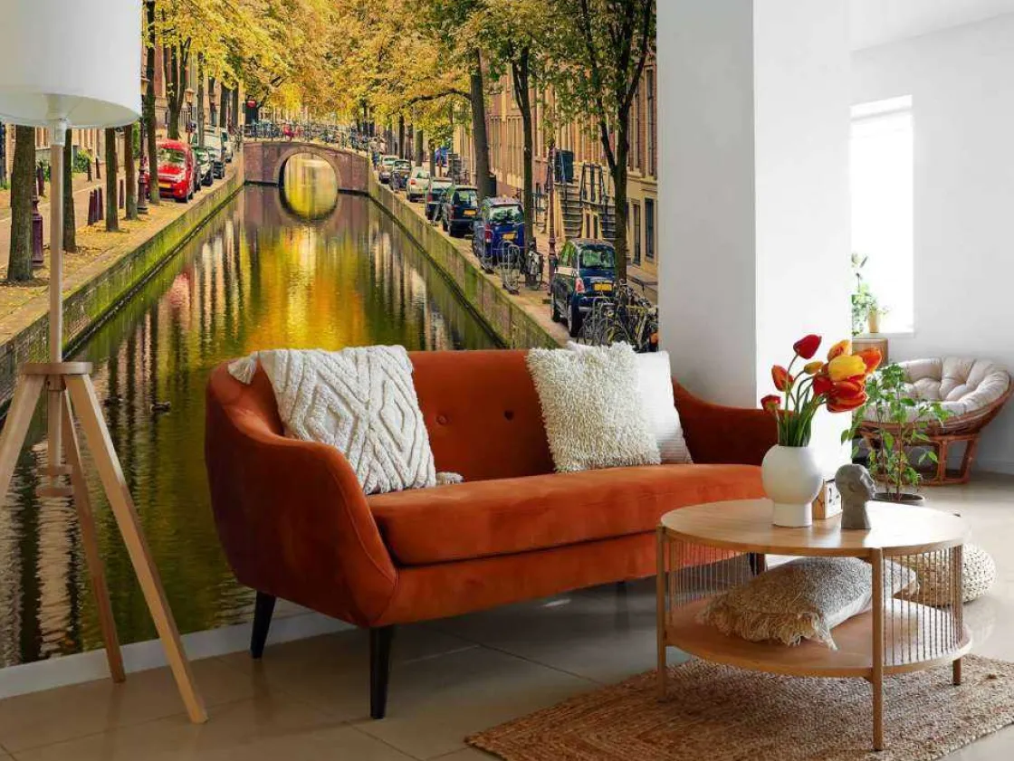 brug_over_een_kanaal_in_a_2.webp Best Brug over een kanaal in Amsterdam fotobehang Steden | Architectuur