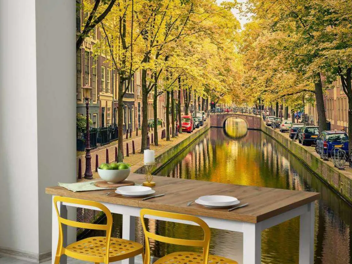 brug_over_een_kanaal_in_a_3.webp Best Brug over een kanaal in Amsterdam fotobehang Steden | Architectuur
