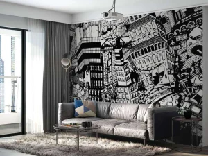 Fashion Cartoon stad fotobehang Tienerkamer | Kinderkamer