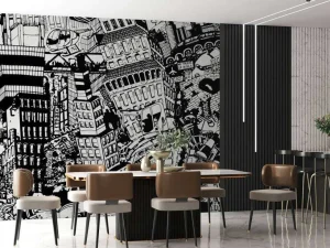 Fashion Cartoon stad fotobehang Tienerkamer | Kinderkamer