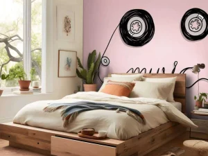 Hot Cassettebandje met een roze achtergrond fotobehang Kinderkamer