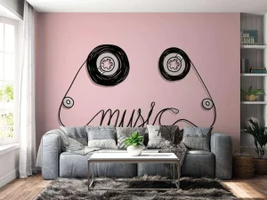 Hot Cassettebandje met een roze achtergrond fotobehang Kinderkamer