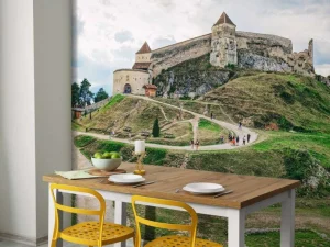 Discount Cetatea Râșnov op een bewolkte dag fotobehang Architectuur