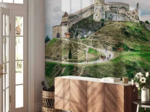 Discount Cetatea Râșnov op een bewolkte dag fotobehang Architectuur