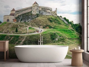 Discount Cetatea Râșnov op een bewolkte dag fotobehang Architectuur