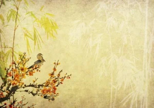 Outlet Chinees schilderij met kersenbloesem fotobehang Kunst & Design | Bloemen