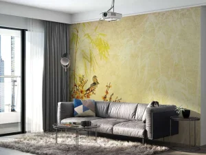 Outlet Chinees schilderij met kersenbloesem fotobehang Kunst & Design | Bloemen