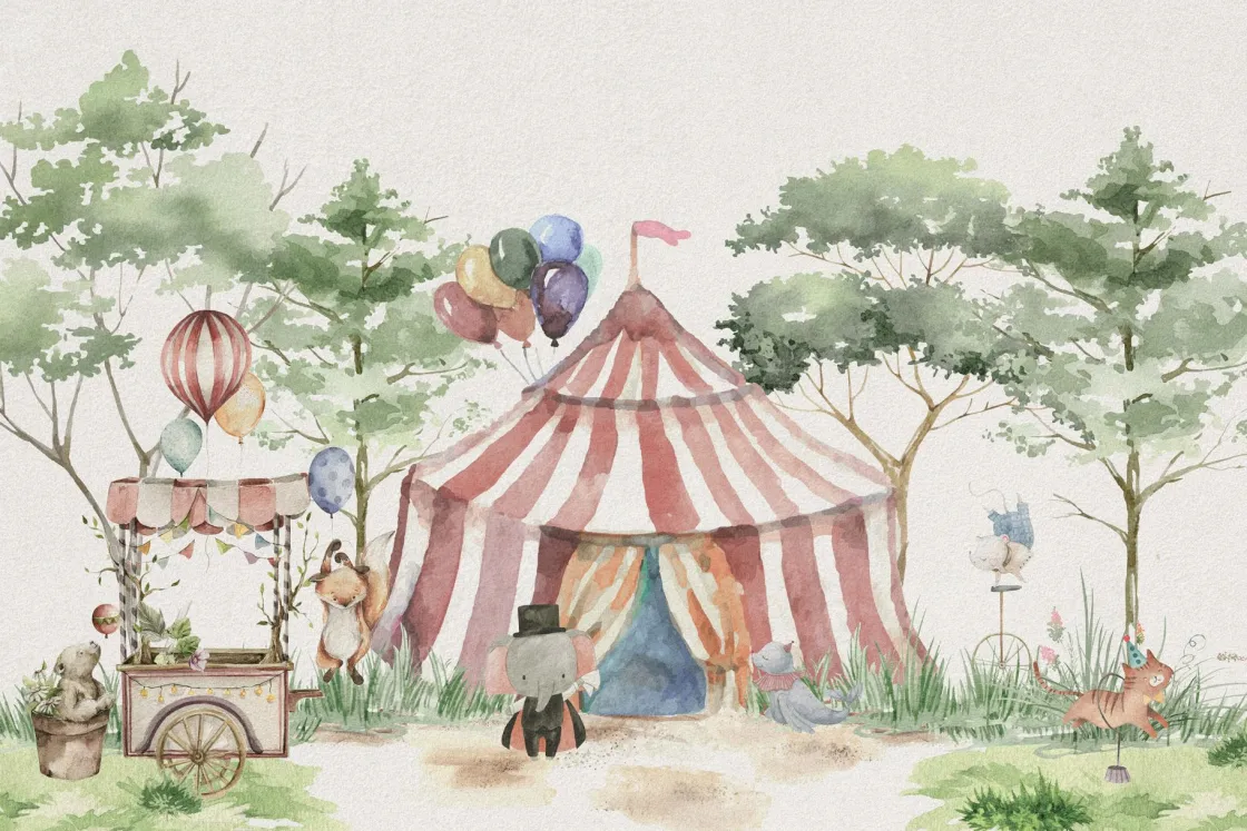 circus_in_het_bos_0.webp Best Circus in het bos Kinderkamer | Dieren