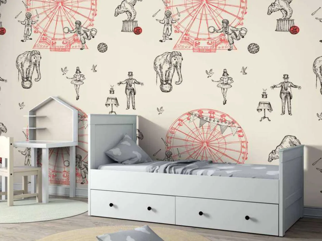 circus_patroon_1.webp Hot Circus patroon Kinderkamer | Dieren