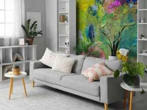 Discount Close-up van een kleurrijk schilderwerk fotobehang Kunst & Design