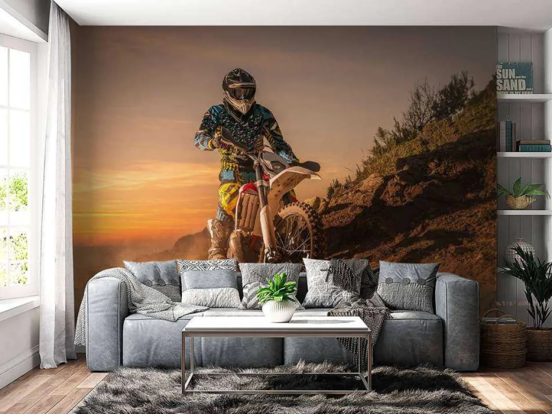 crossmotor_bij_zonsonderg_2.webp New Crossmotor bij zonsondergang fotobehang Tienerkamer | Transport