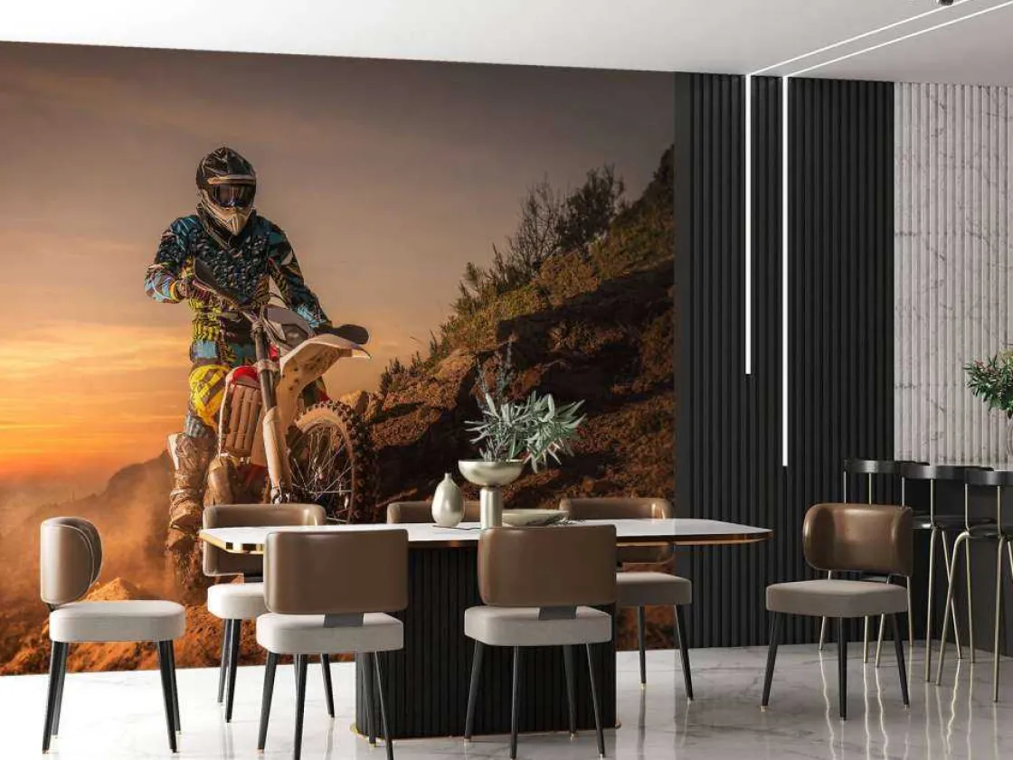 crossmotor_bij_zonsonderg_3.webp New Crossmotor bij zonsondergang fotobehang Tienerkamer | Transport