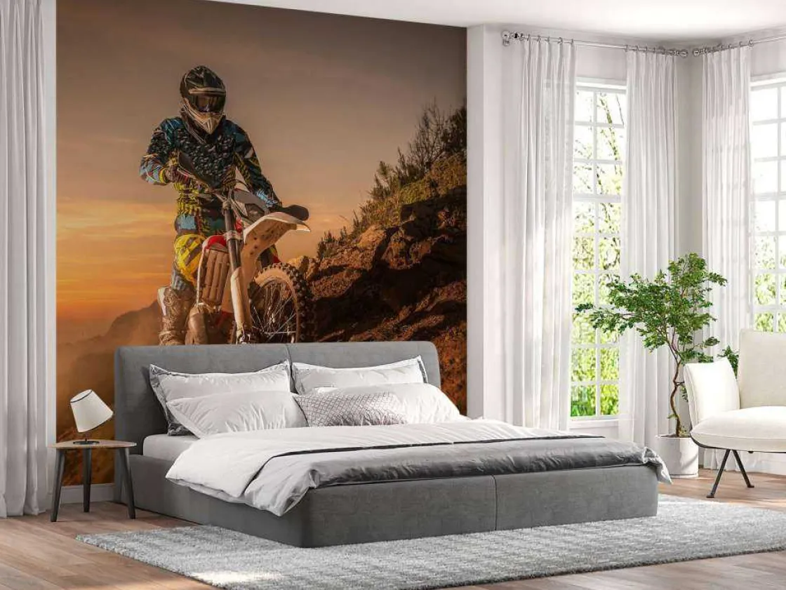 crossmotor_bij_zonsonderg_9.webp New Crossmotor bij zonsondergang fotobehang Tienerkamer | Transport
