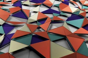 New 3D weergave van gekleurde driehoeken fotobehang Kunst & Design | 3d