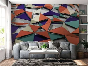 New 3D weergave van gekleurde driehoeken fotobehang Kunst & Design | 3d
