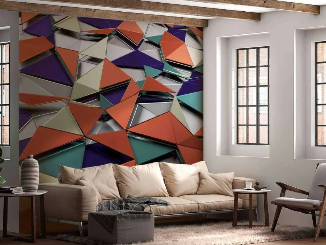 d_weergave_van_gekleurde__2.webp New 3D weergave van gekleurde driehoeken fotobehang Kunst & Design | 3d