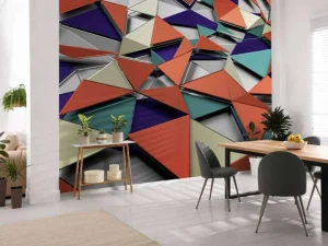 New 3D weergave van gekleurde driehoeken fotobehang Kunst & Design | 3d