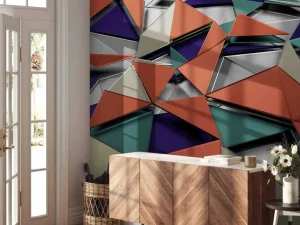 New 3D weergave van gekleurde driehoeken fotobehang Kunst & Design | 3d
