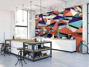 New 3D weergave van gekleurde driehoeken fotobehang Kunst & Design | 3d
