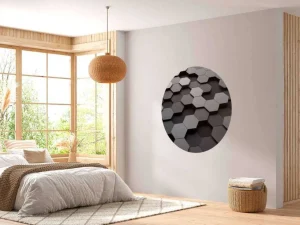 Sale 3D weergave van zeshoeken in zwart-wit fotobehang Computerkamer | Kunst & Design