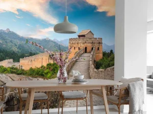 Online De Chinese Muur bij zonsondergang fotobehang Architectuur