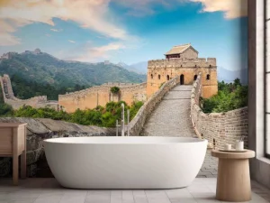 Online De Chinese Muur bij zonsondergang fotobehang Architectuur