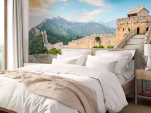 Online De Chinese Muur bij zonsondergang fotobehang Architectuur