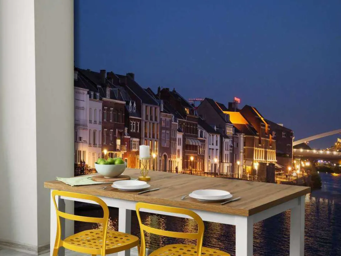 de_hoge_brug_in_de_avond__3.webp Clearance De Hoge Brug in de avond fotobehang Architectuur