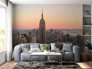 Outlet De Skyline van New York bij zonsondergang fotobehang Architectuur