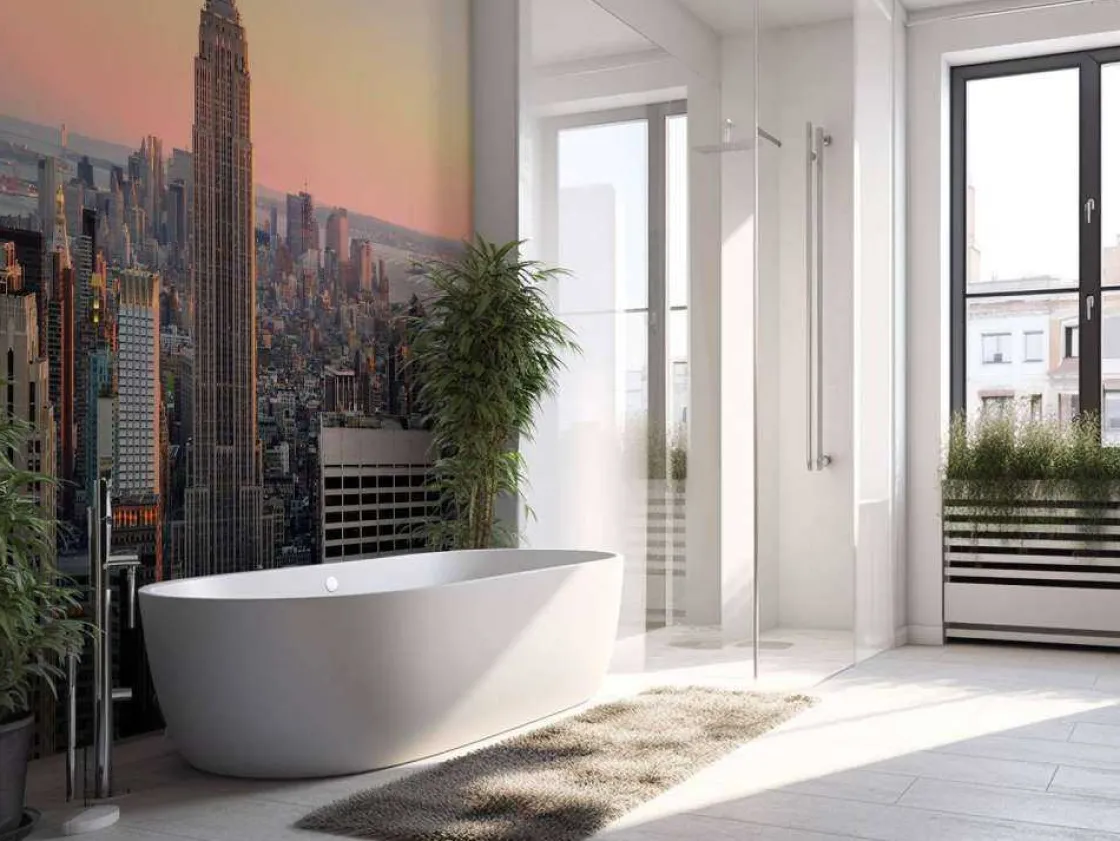 de_skyline_van_new_york_b_8.webp Outlet De Skyline van New York bij zonsondergang fotobehang Architectuur