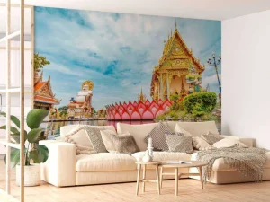 Discount De Wat Plai Laem Boeddhistische tempel met standbeelden fotobehang Architectuur