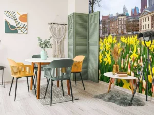 Clearance Den Haag met bloemen op de voorgrond fotobehang Steden | Architectuur