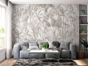 Hot Dieren tussen de palmbomen taupe Kinderkamer