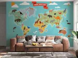 Outlet Dieren wereldkaart Kinderkamer | Dieren