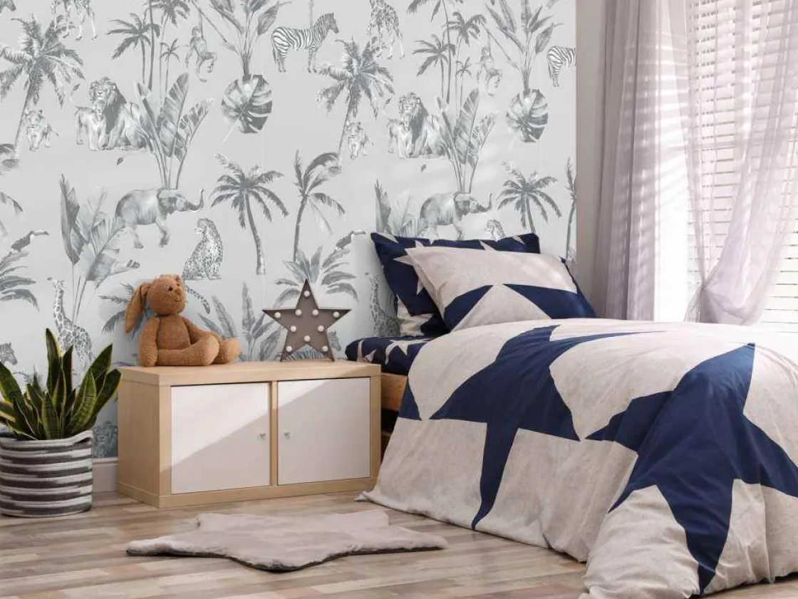 dierenjungle_patroon_grij_2.webp Hot Dierenjungle patroon grijs Kinderkamer