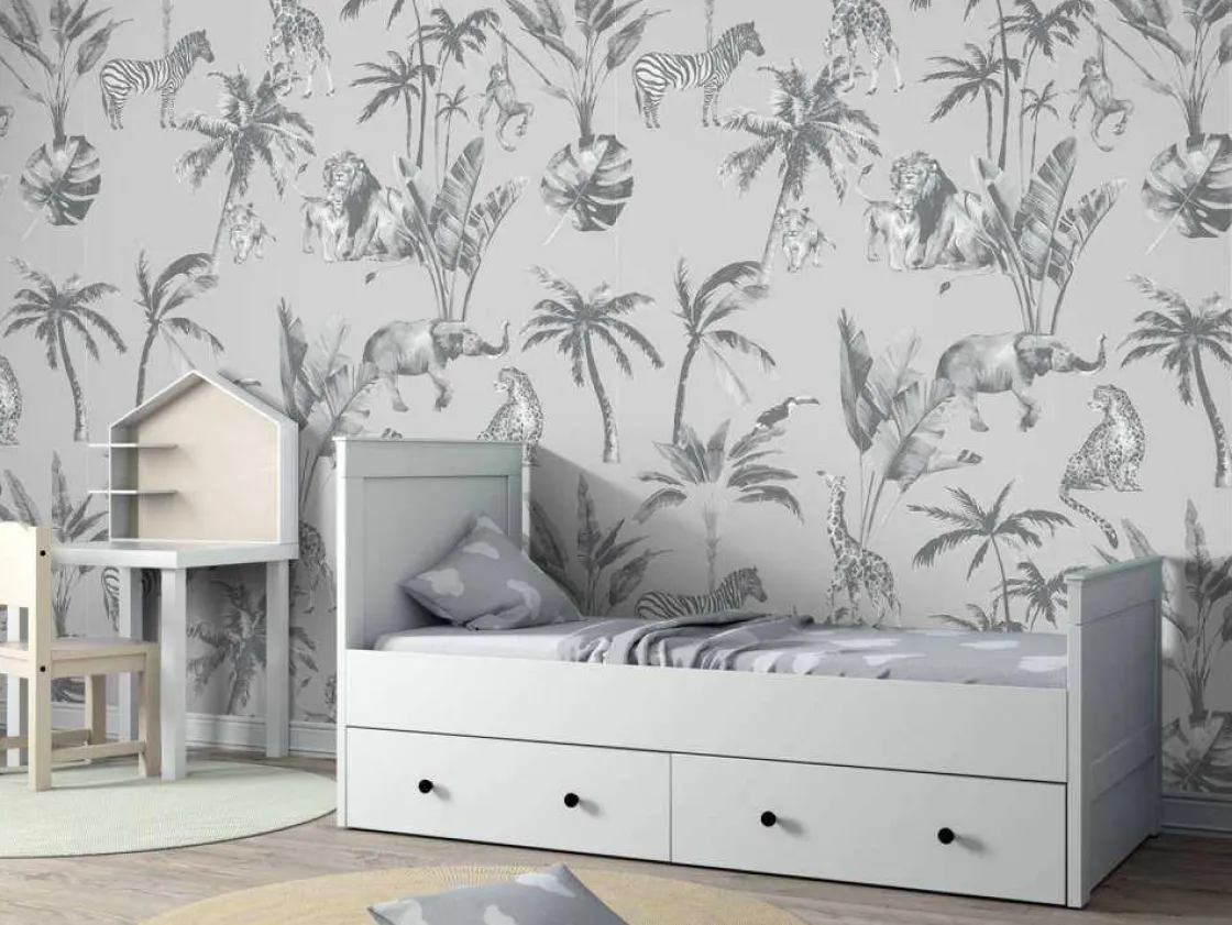 dierenjungle_patroon_grij_3.webp Hot Dierenjungle patroon grijs Kinderkamer