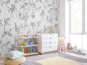 Hot Dierenjungle patroon grijs Kinderkamer