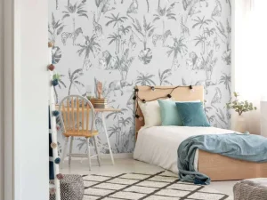 Hot Dierenjungle patroon grijs Kinderkamer
