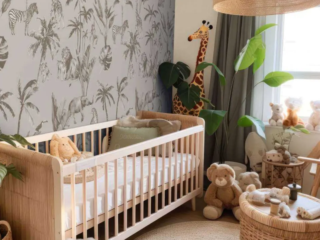 dierenjungle_patroon_taup_2.webp New Dierenjungle patroon taupe Kinderkamer